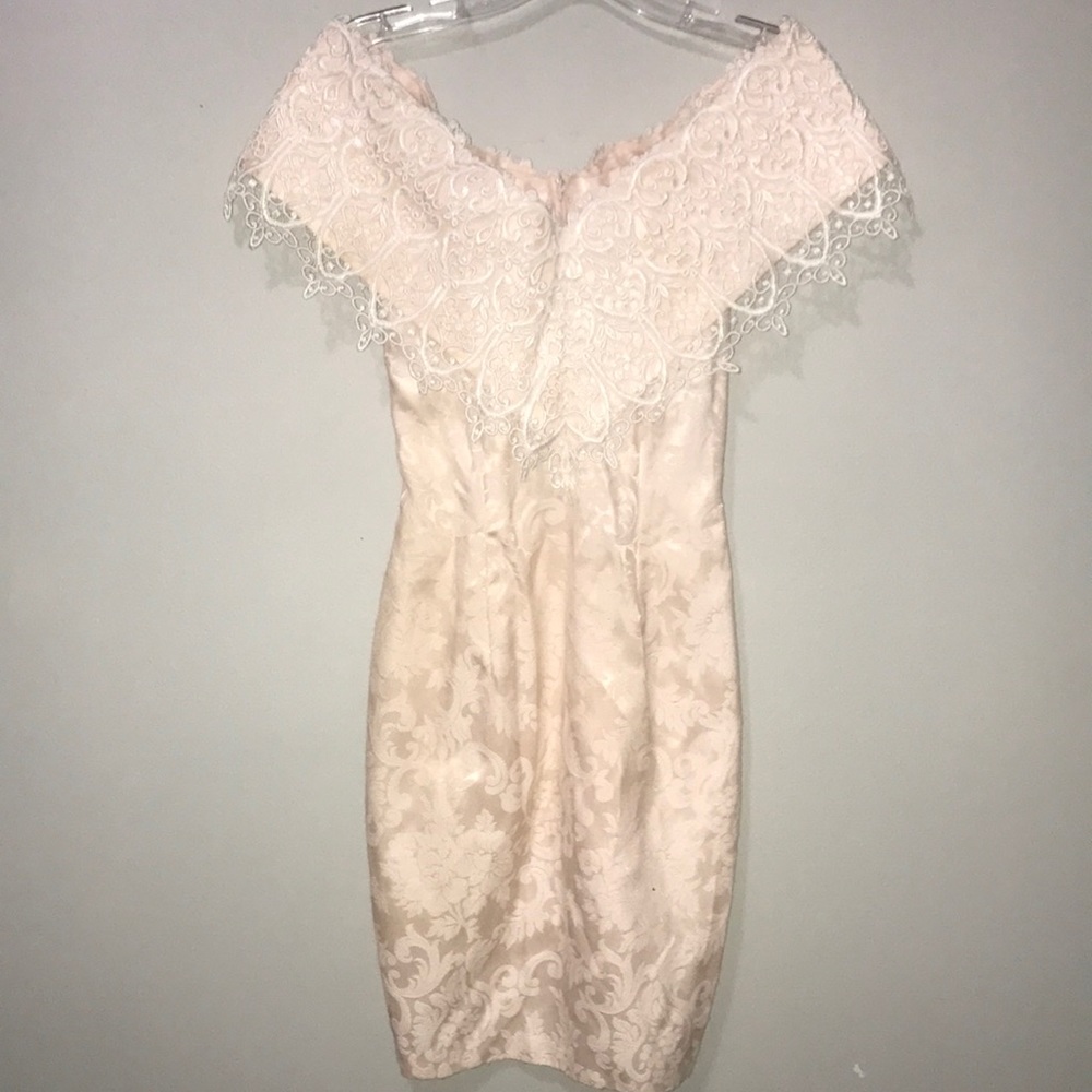 Gunne Sax Jessica McClintock Vintage Pink Lace Mini Cocktail Dress Cocktail